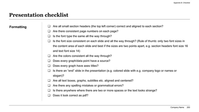 Consulting presentation software review checklist showing the quality controls a serious team should apply during tool evaluation