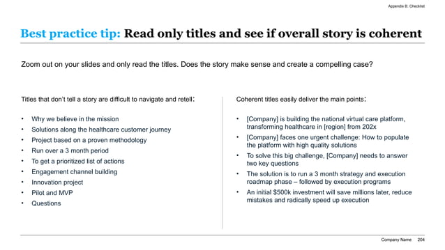 Two-column comparison showing weak draft bullets rewritten into sharper executive communication guidance