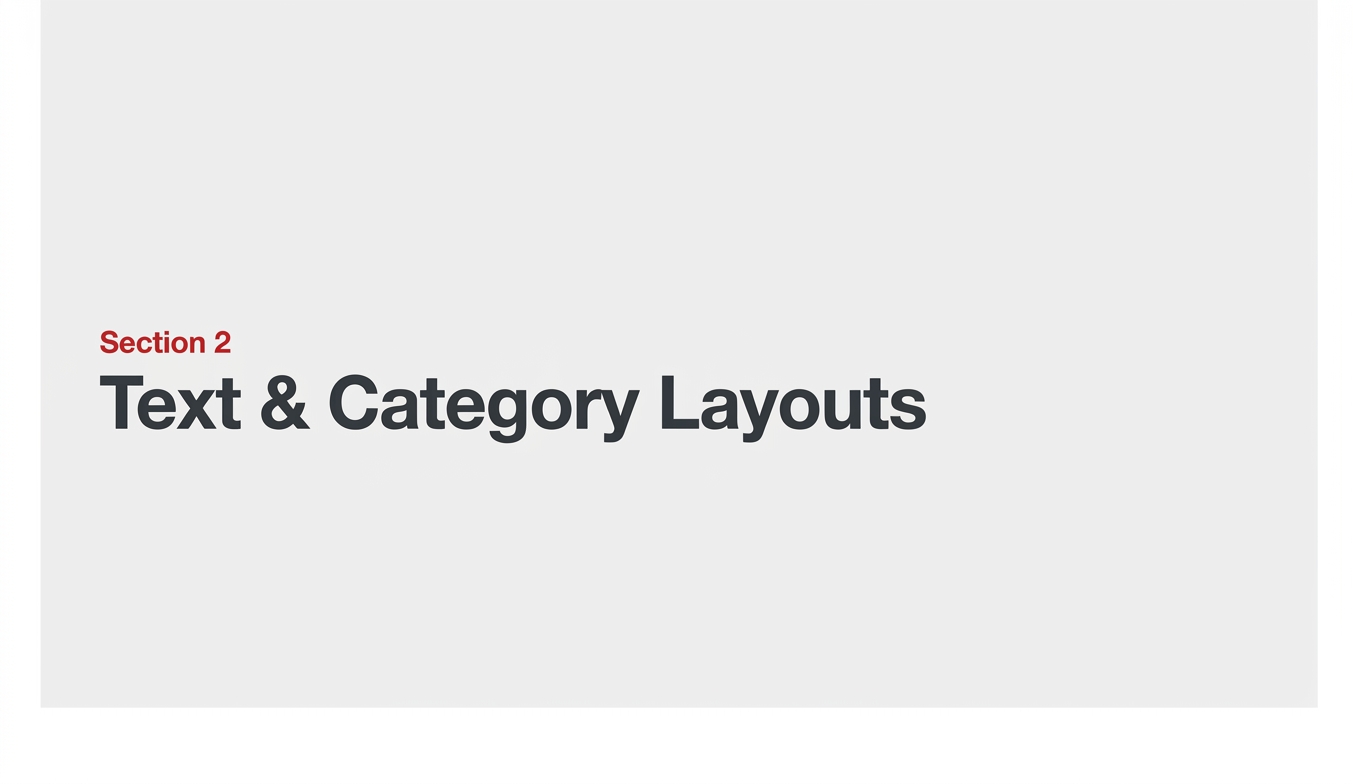 Minimalist executive section divider format using serif fonts and red accent color to introduce category spend diagnostics and portfolio positioning
