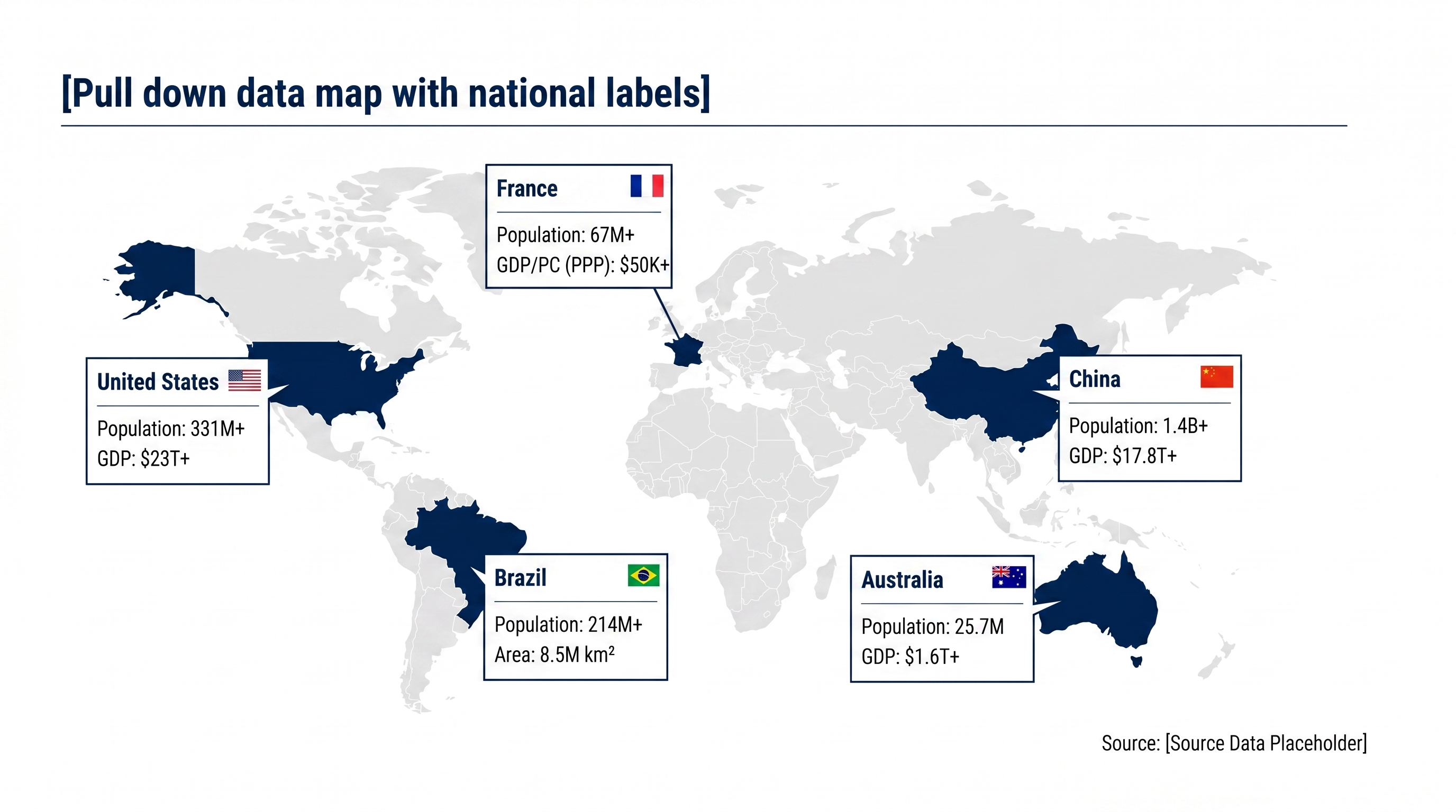 Stylized world cartogram identifying international enterprise regions in dark contrast with floating statistical data cards detailing localized fiscal metrics.