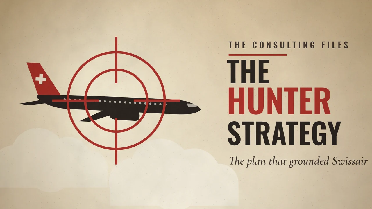 Swissair’s Hunter Strategy, illustrated as an investigative case file